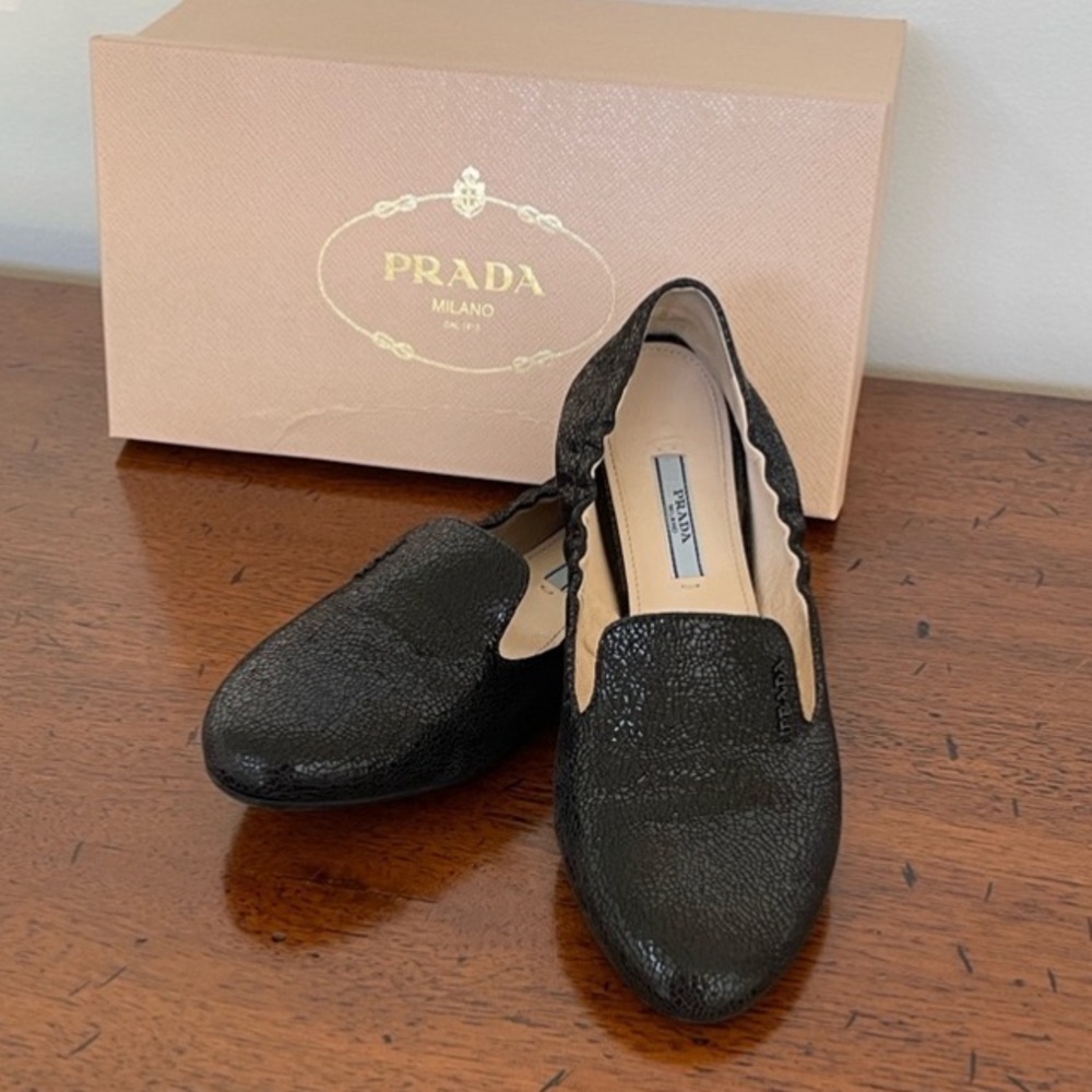 Prada Textured Black Flat Loafers